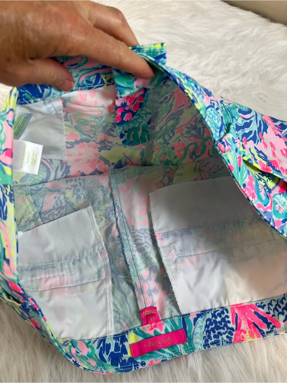Lily Pulitzer mermaid cove size 14 Printed Cotton-Blend Shorts - Pink & Blue - Picture 12 of 15